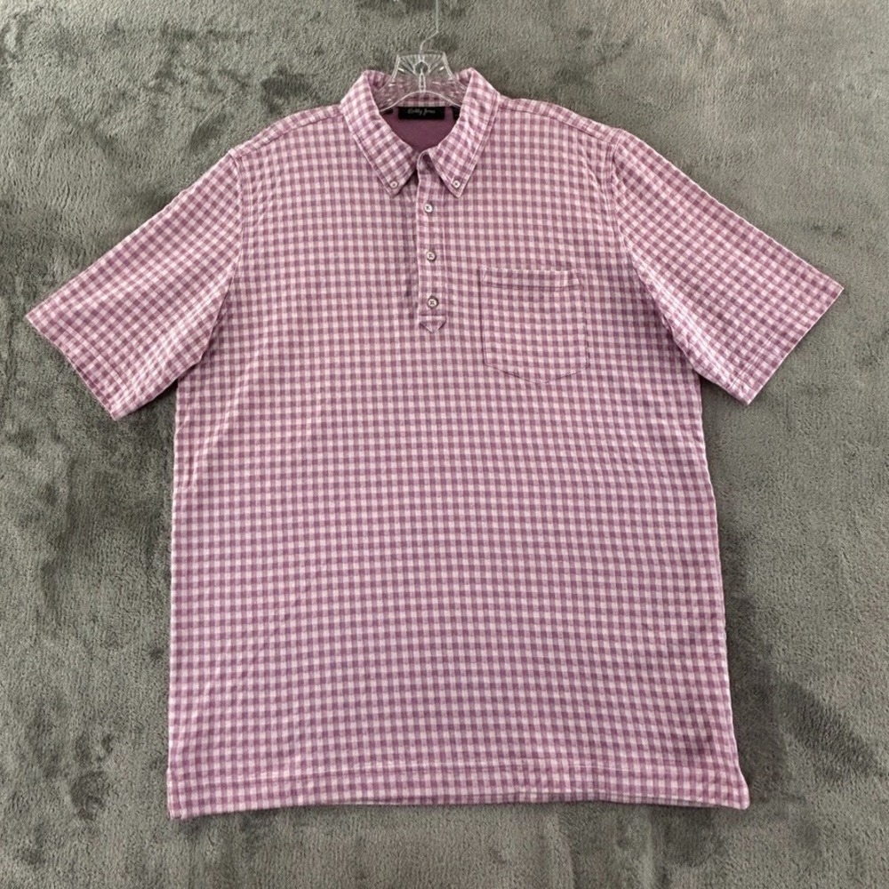 Bobby Jones Golf Polo Mens L Purple Gingham Peruvian Pima Cotton‎ Short Sleeve